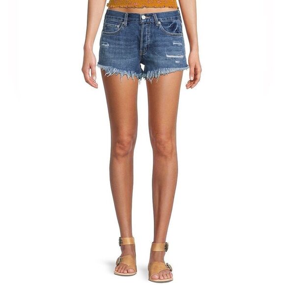 FREE People Loving Good Vibrations High-Rise Distressed Shorts - Picture 1 of 4